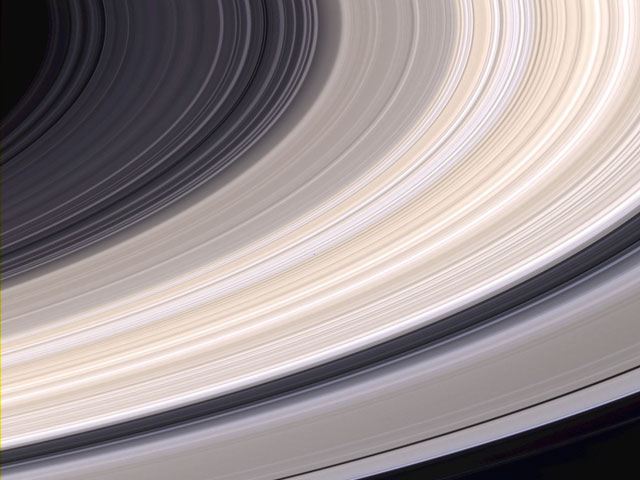 Image of thin ringlets making up Saturn's rings from the satellite Cassini